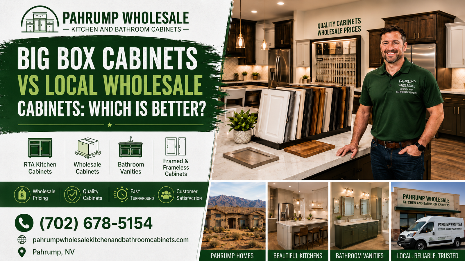 Big box cabinets vs local wholesale cabinets in Pahrump NV comparison from Pahrump Wholesale Kitchen and Bathroom Cabinets
