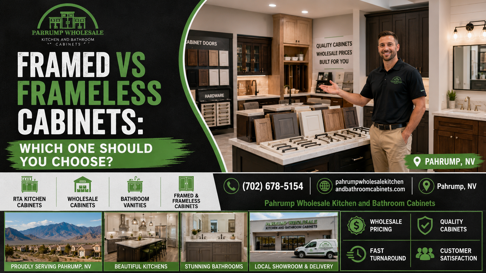 Framed vs frameless cabinets comparison for Pahrump homeowners from Pahrump Wholesale Kitchen and Bathroom Cabinets