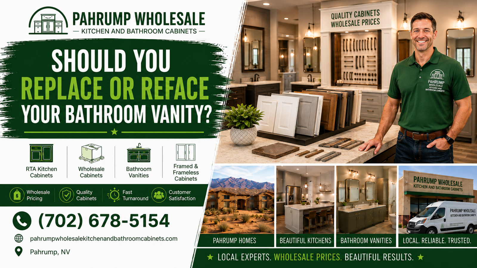 Bathroom vanity replacement vs refacing in Pahrump NV from Pahrump Wholesale Kitchen and Bathroom Cabinets